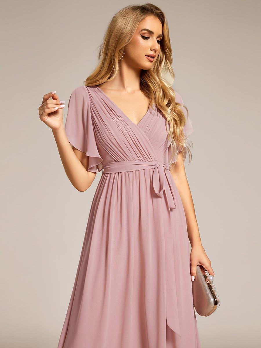 ever LEORA|V-Neck Flutter Sleeve Floor-Length A-Line Chiffon Evening Dress - Image 80