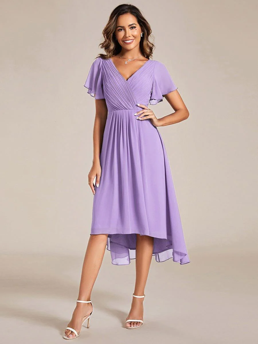 ever FAYE|Chiffon Pleated V Neck High-Low Bridesmaid Dress - Image 105