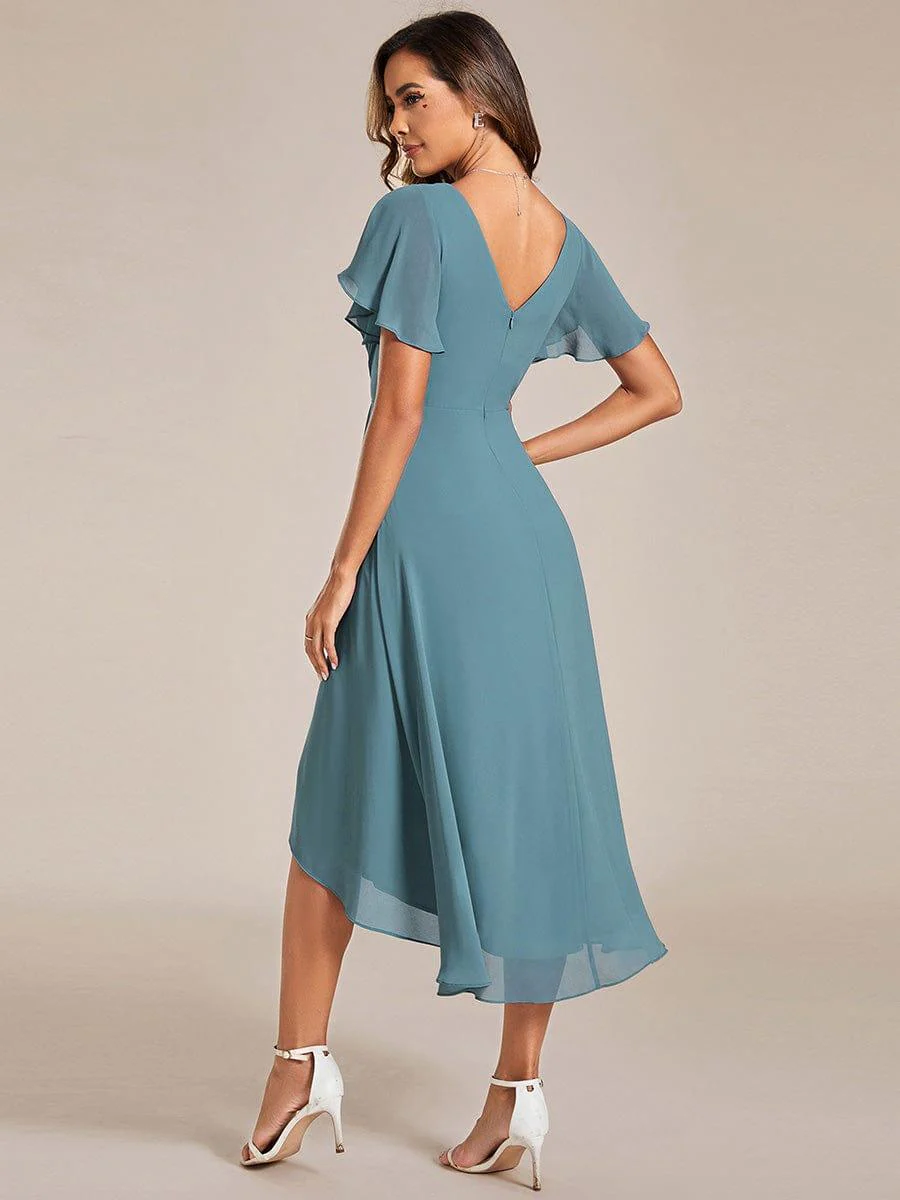 ever FAYE|Chiffon Pleated V Neck High-Low Bridesmaid Dress - Image 111