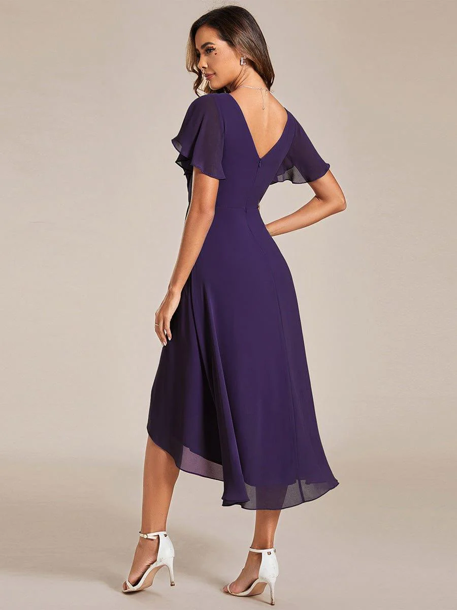 ever FAYE|Chiffon Pleated V Neck High-Low Bridesmaid Dress - Image 119