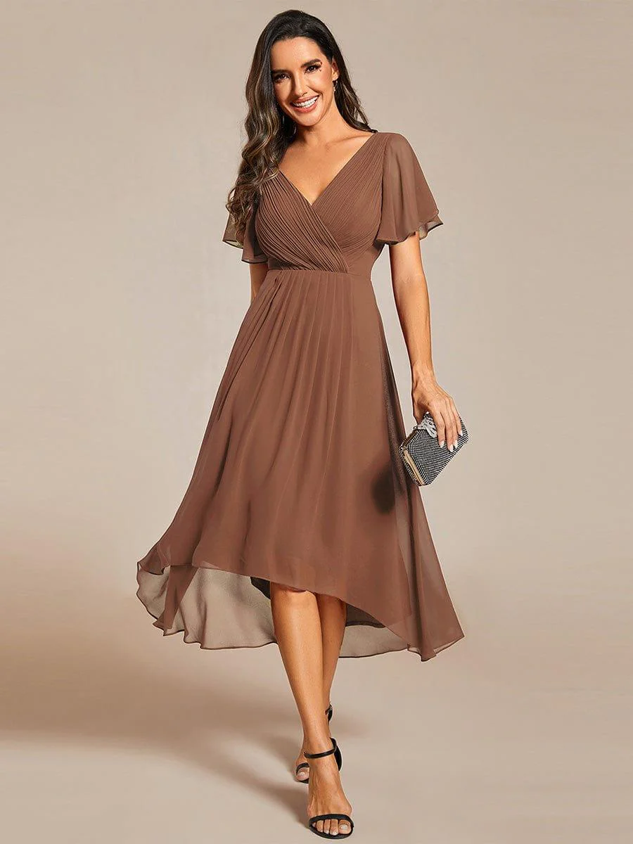 ever FAYE|Chiffon Pleated V Neck High-Low Bridesmaid Dress - Image 134