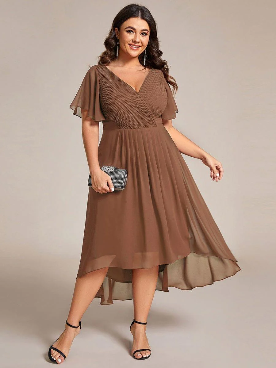ever FAYE|Chiffon Pleated V Neck High-Low Bridesmaid Dress - Image 139