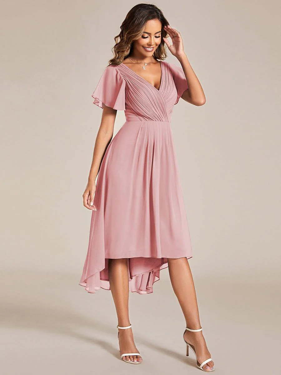 ever FAYE|Chiffon Pleated V Neck High-Low Bridesmaid Dress - Image 146