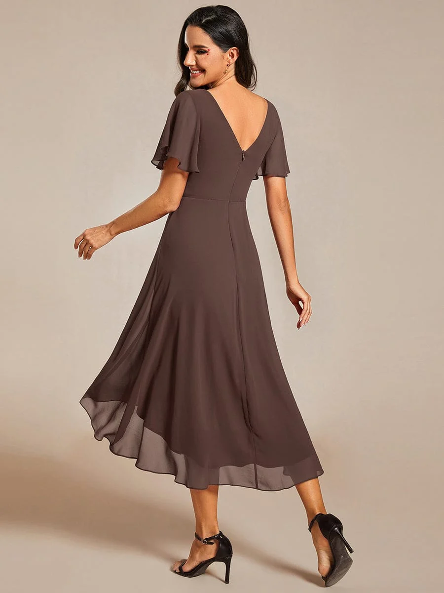 ever FAYE|Chiffon Pleated V Neck High-Low Bridesmaid Dress - Image 159