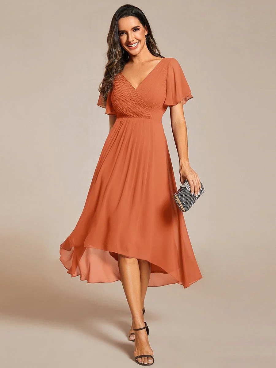 ever FAYE|Chiffon Pleated V Neck High-Low Bridesmaid Dress - Image 164