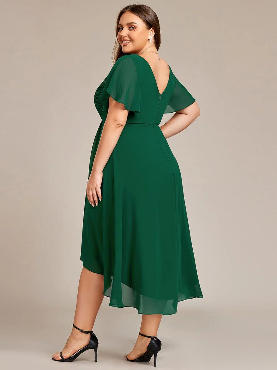 ever FAYE|Chiffon Pleated V Neck High-Low Bridesmaid Dress - Image 36