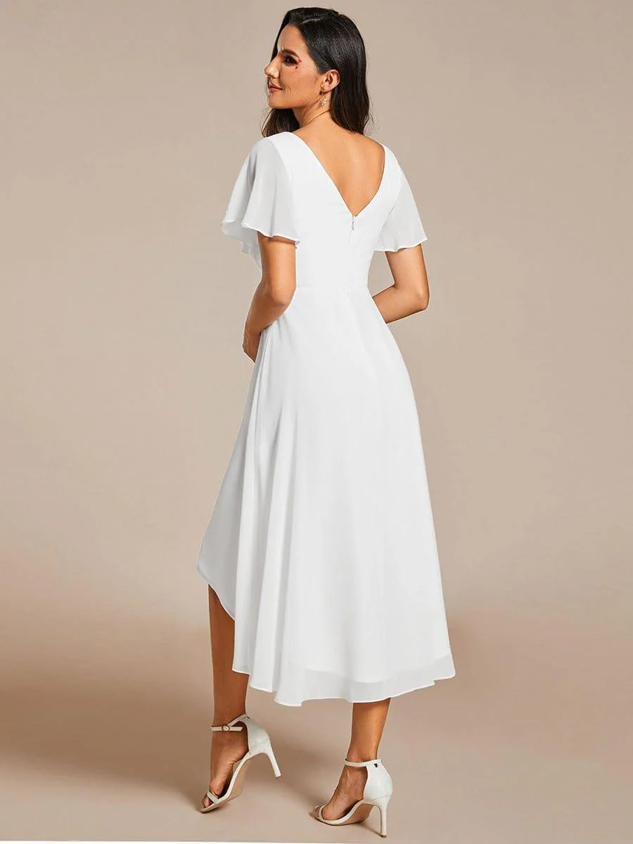 ever FAYE|Chiffon Pleated V Neck High-Low Bridesmaid Dress - Image 70