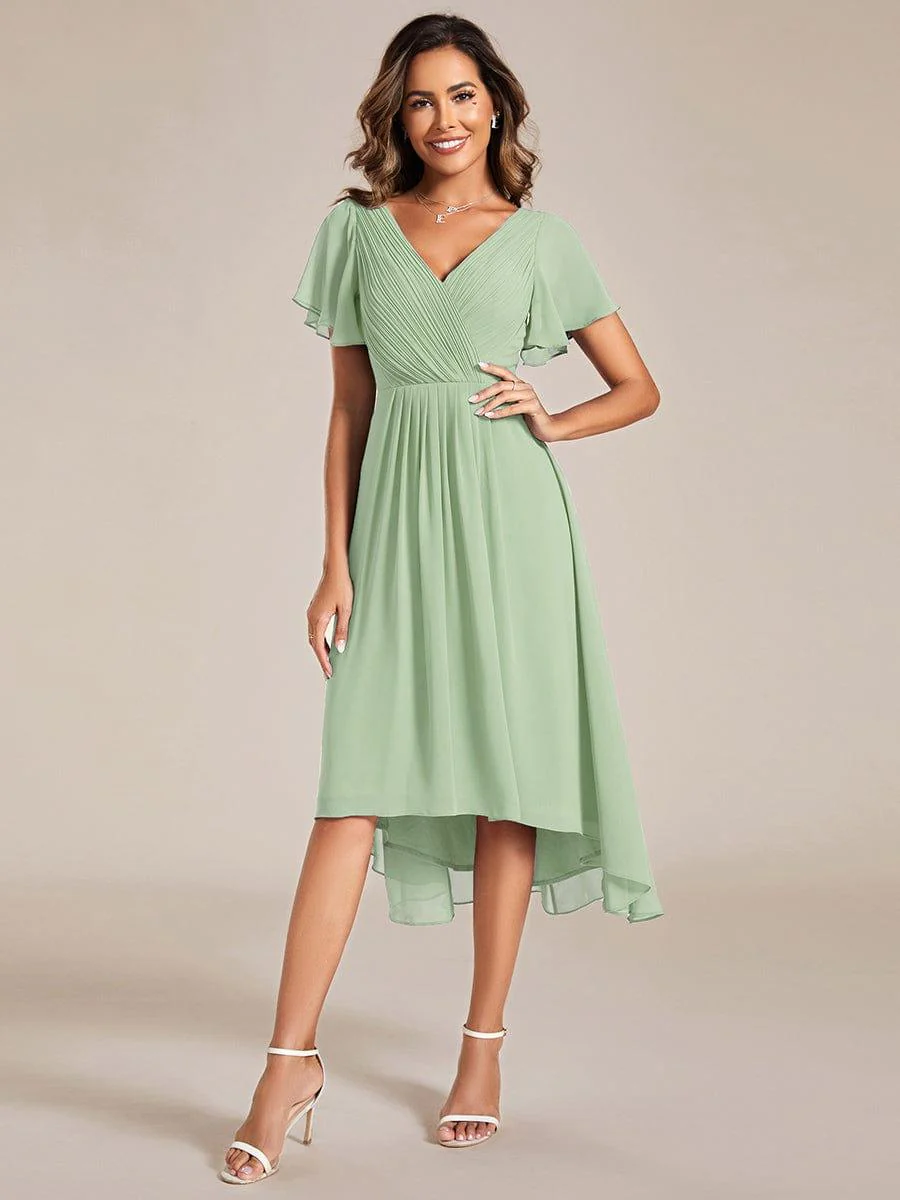 ever FAYE|Chiffon Pleated V Neck High-Low Bridesmaid Dress - Image 80