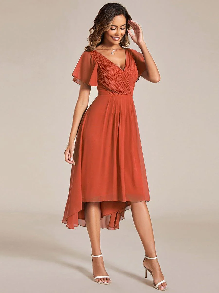 ever FAYE|Chiffon Pleated V Neck High-Low Bridesmaid Dress - Image 98