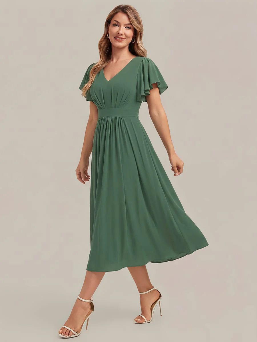Floral Print Chiffon Ruffle Sleeve A-line Dress - Image 24