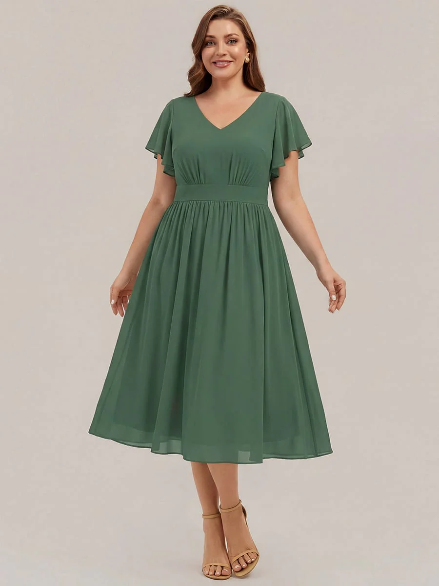 Floral Print Chiffon Ruffle Sleeve A-line Dress - Image 27