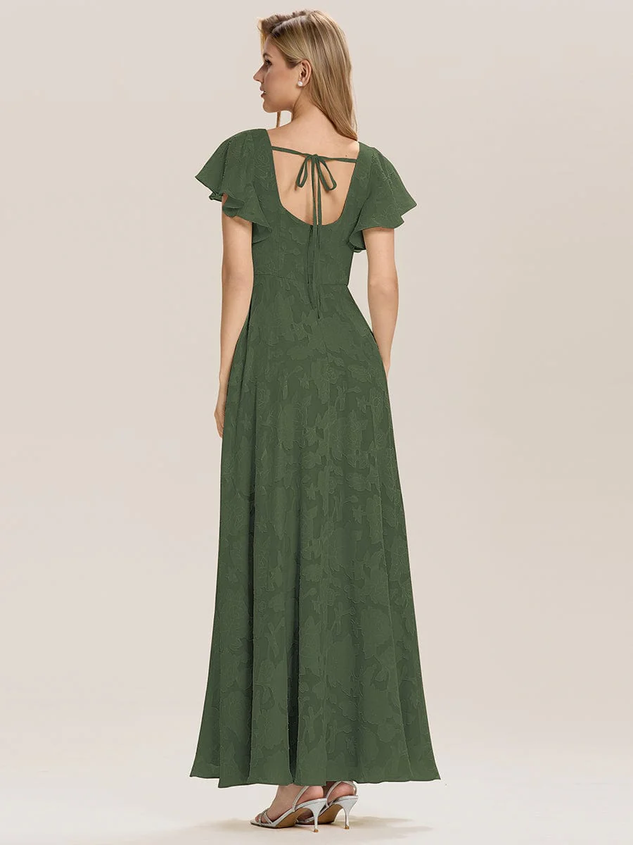 ever ZERENA|Floral Chiffon Ruffle Sleeve Evening Dress - Image 11
