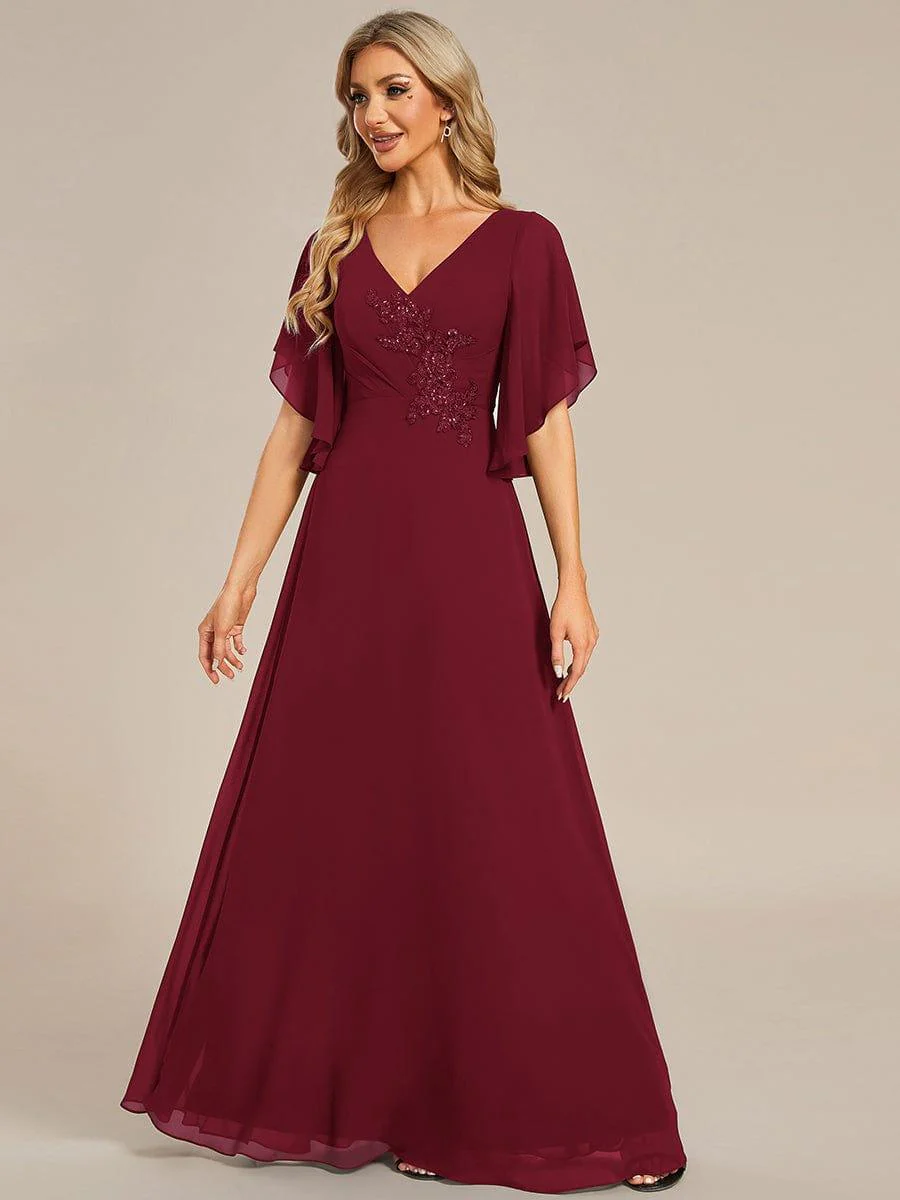 ever LORIE|Chiffon Ruffle Sleeve Mother of the Bride Dress with Waist Applique - Image 20