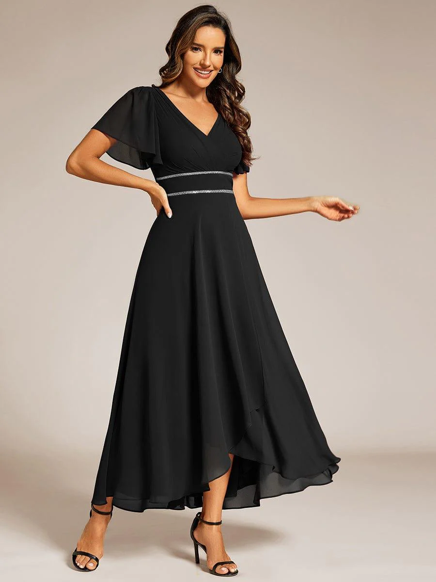 ever DAKOTA|Chiffon Ruffle Sleeves Rhinestone Waist High-Low Wedding Guest Dress - Image 10