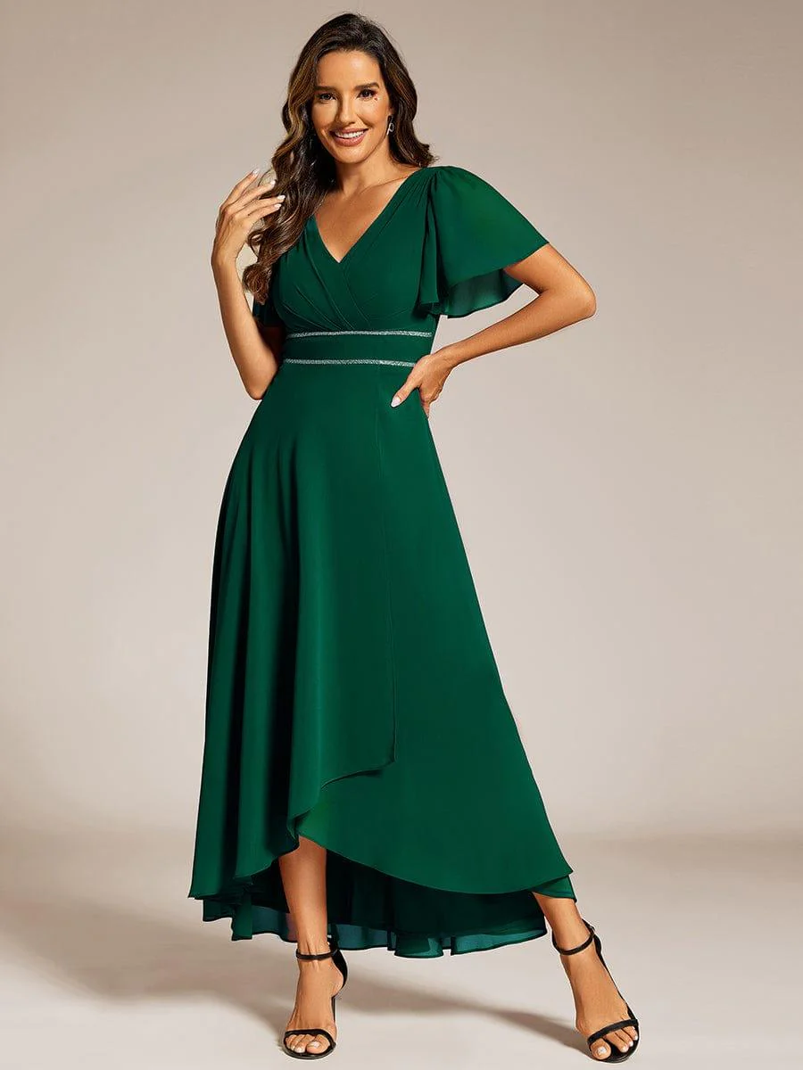 ever DAKOTA|Chiffon Ruffle Sleeves Rhinestone Waist High-Low Wedding Guest Dress - Image 14