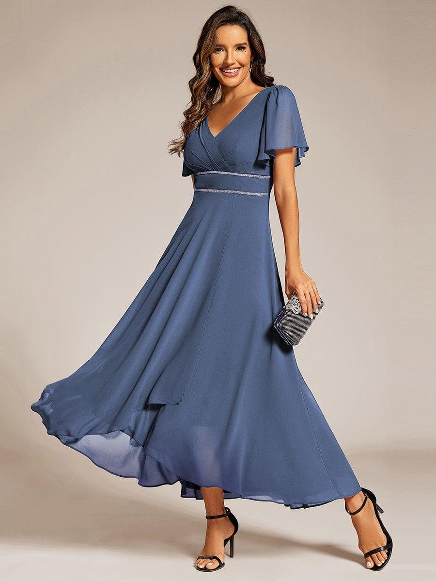 ever DAKOTA|Chiffon Ruffle Sleeves Rhinestone Waist High-Low Wedding Guest Dress - Image 19