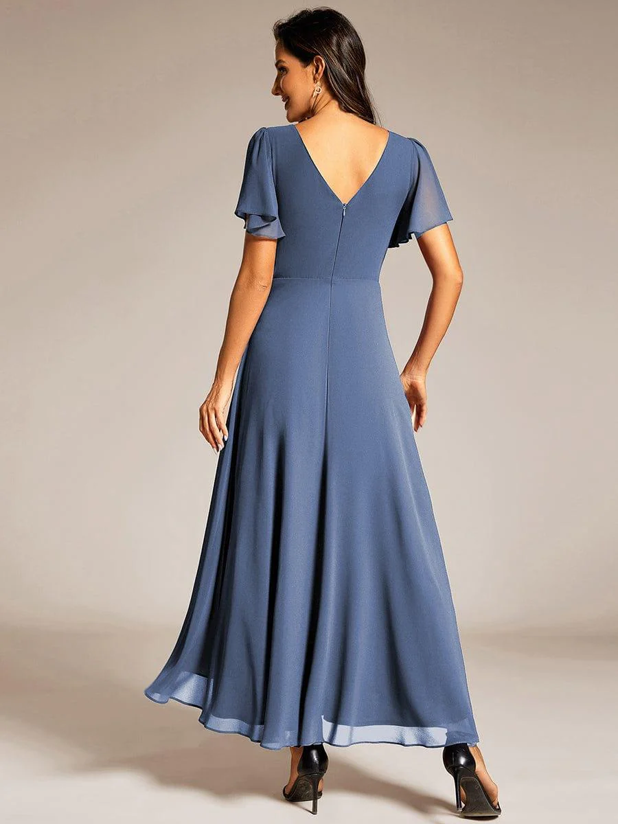 ever DAKOTA|Chiffon Ruffle Sleeves Rhinestone Waist High-Low Wedding Guest Dress - Image 20