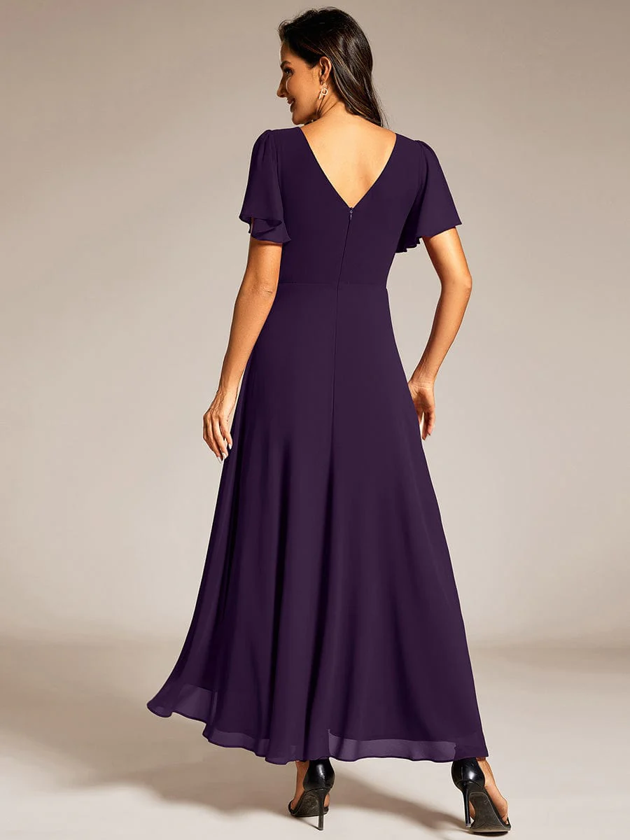 ever DAKOTA|Chiffon Ruffle Sleeves Rhinestone Waist High-Low Wedding Guest Dress - Image 23