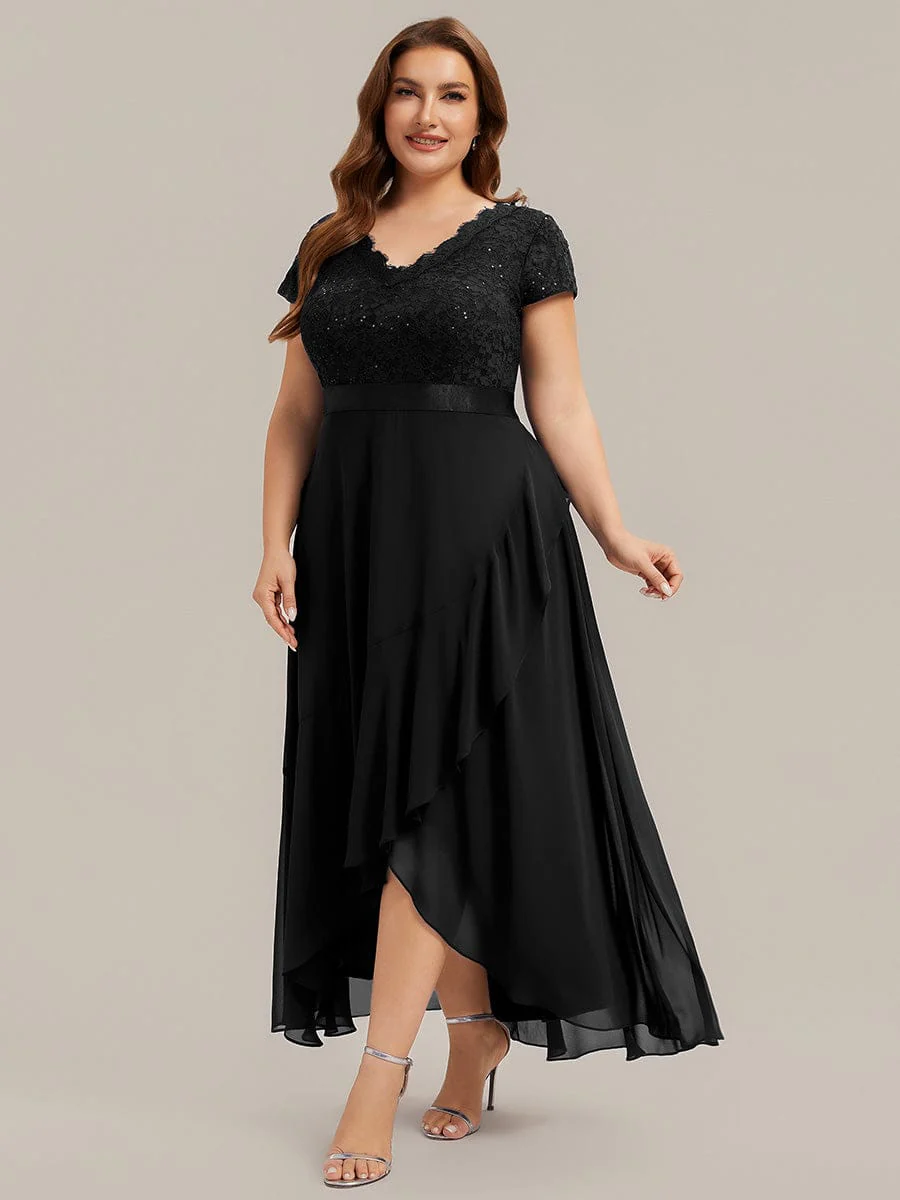 Deep V-Neck Chiffon Cap Sleeve Dress - Image 10