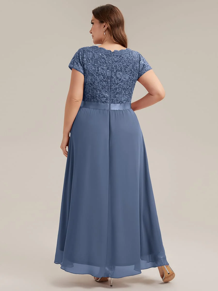 Deep V-Neck Chiffon Cap Sleeve Dress - Image 39