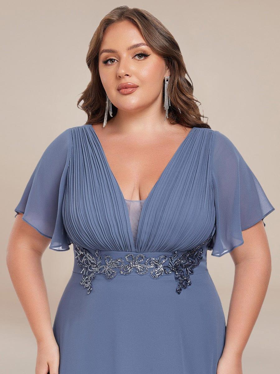 Deep V-Neck Empire Waist Applique Evening Maxi Dress With Pleats - Image 18