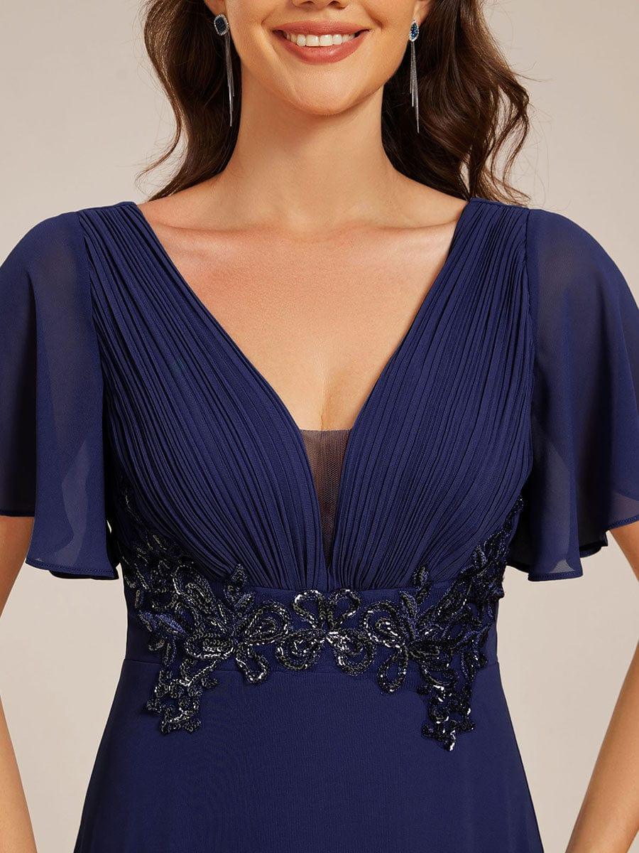 Deep V-Neck Empire Waist Applique Evening Maxi Dress With Pleats - Image 23