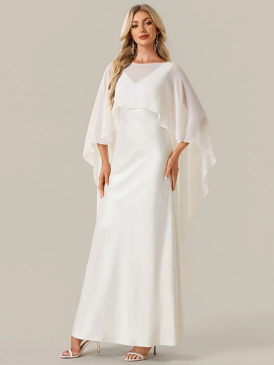 Deep V-Neck Satin Shawl Sleeve Dress - Image 4