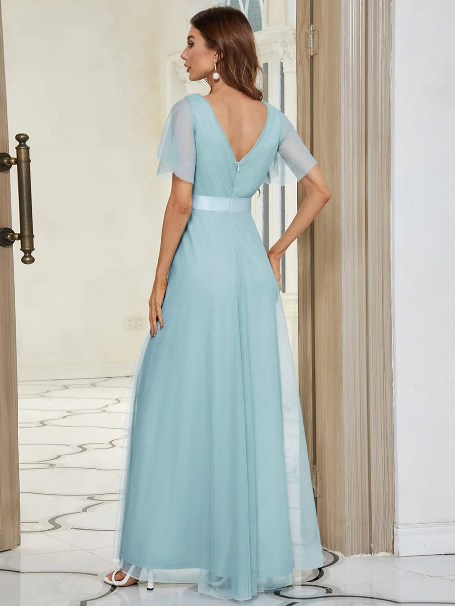 ever MISTE|Double V-Neck Tulle Floor-Length Bridesmaid Dress - Image 10