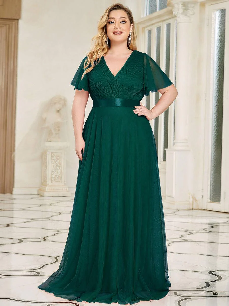 ever MISTE|Double V-Neck Tulle Floor-Length Bridesmaid Dress - Image 37