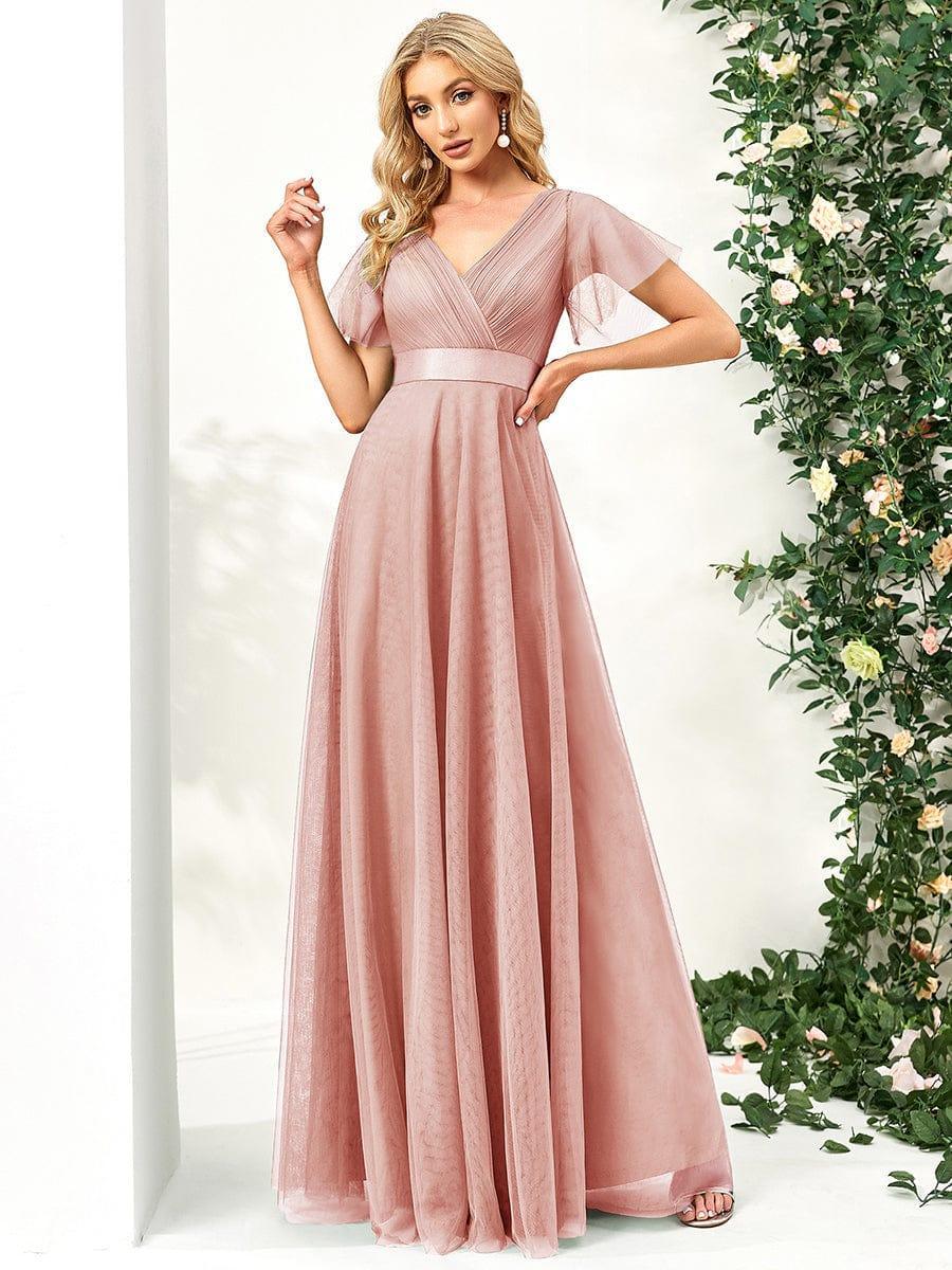 ever MISTE|Double V-Neck Tulle Floor-Length Bridesmaid Dress - Image 45