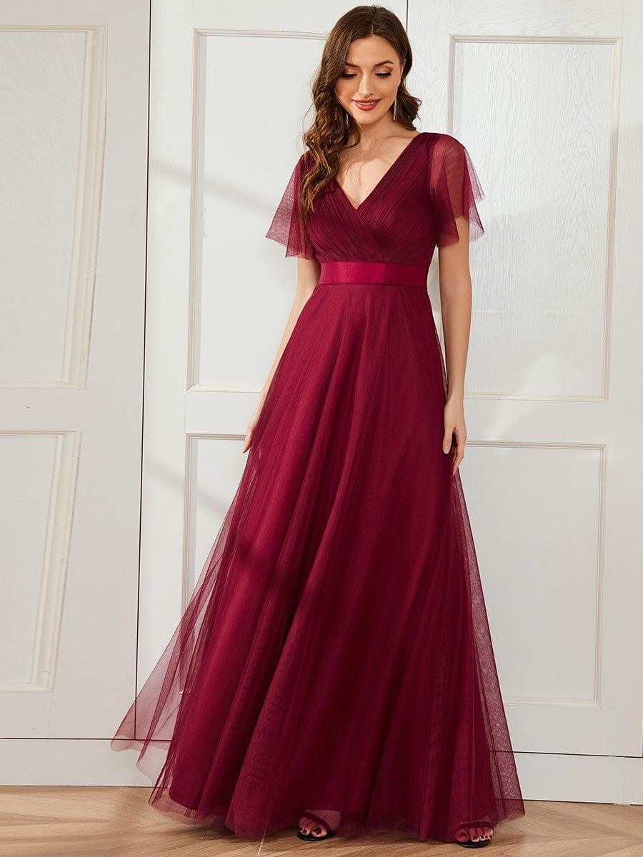 ever MISTE|Double V-Neck Tulle Floor-Length Bridesmaid Dress - Image 64