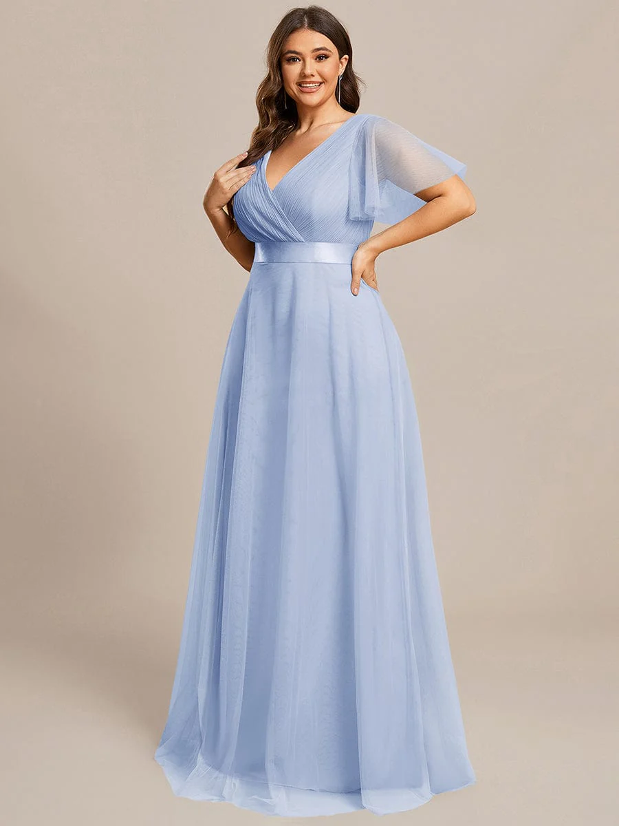 ever MISTE|Double V-Neck Tulle Floor-Length Bridesmaid Dress - Image 81