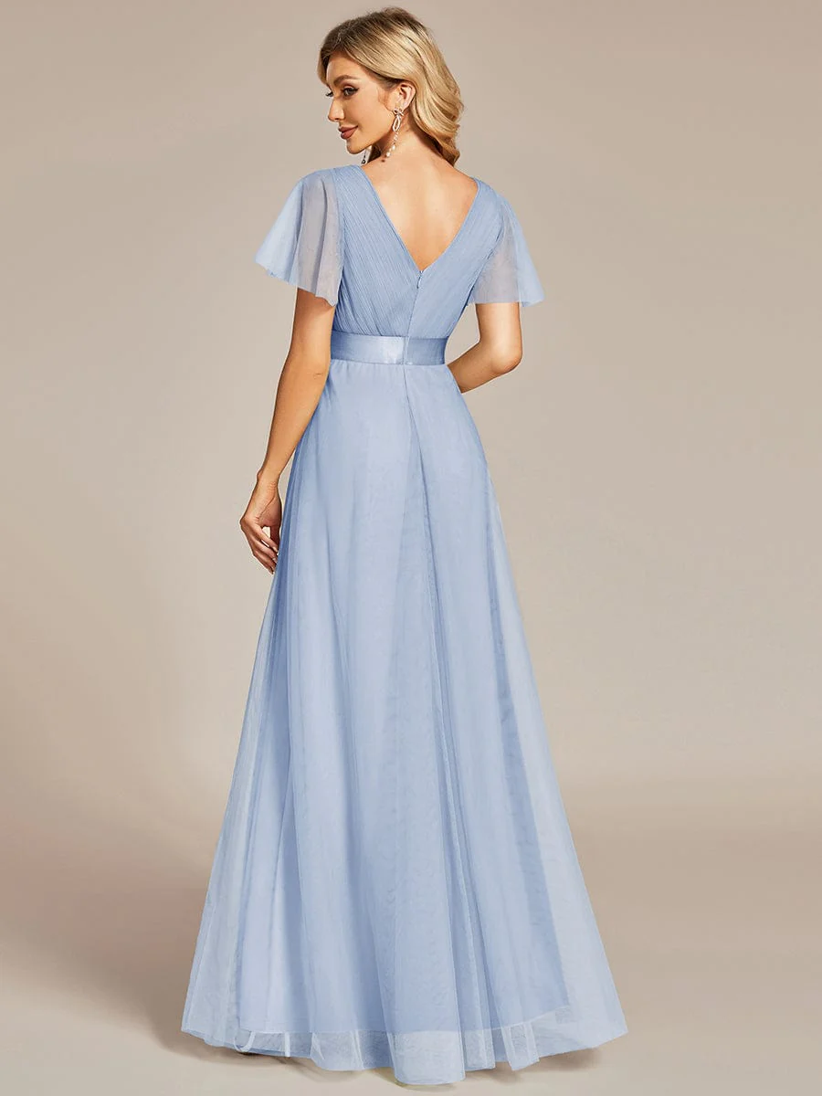 ever MISTE|Double V-Neck Tulle Floor-Length Bridesmaid Dress - Image 84