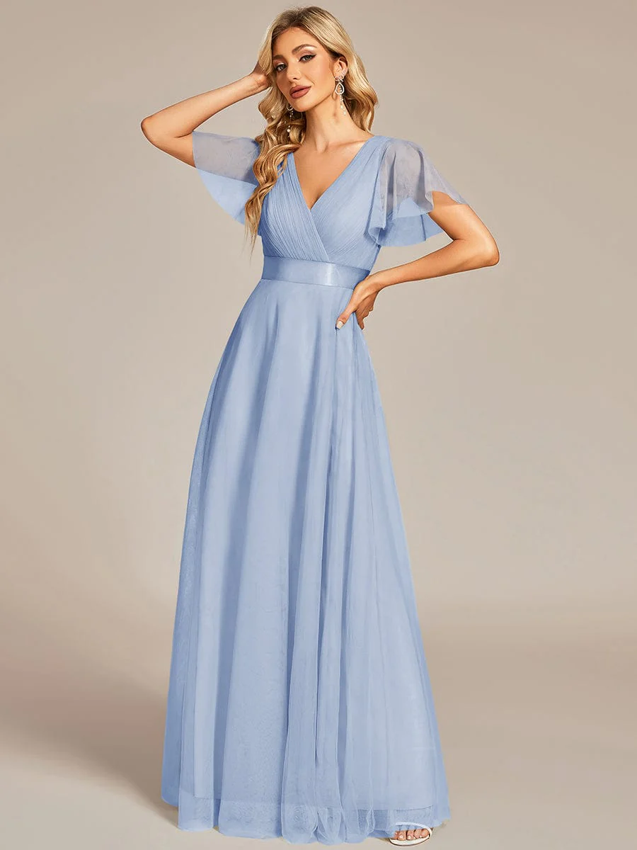 ever MISTE|Double V-Neck Tulle Floor-Length Bridesmaid Dress - Image 86