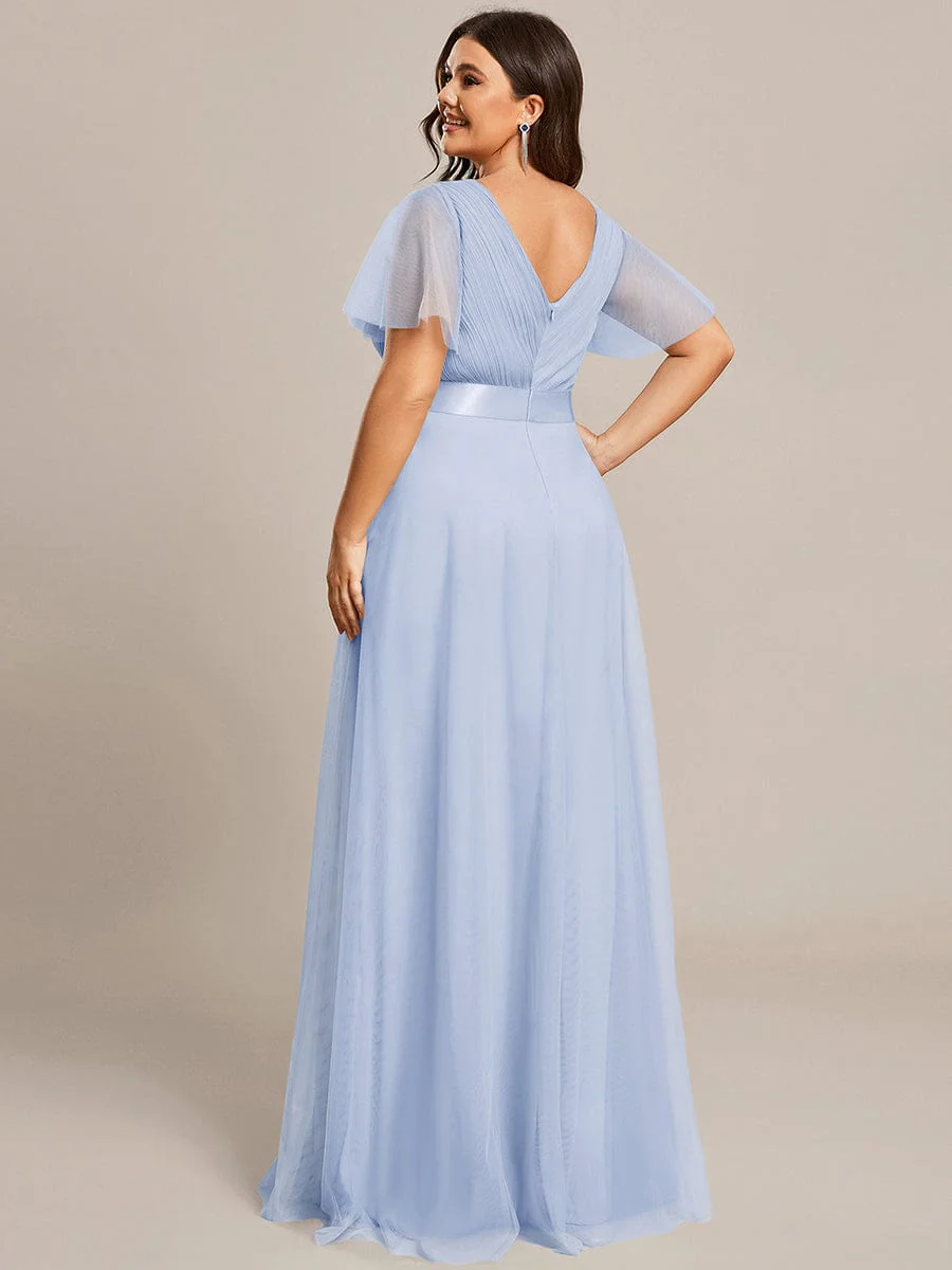 ever MISTE|Double V-Neck Tulle Floor-Length Bridesmaid Dress - Image 89