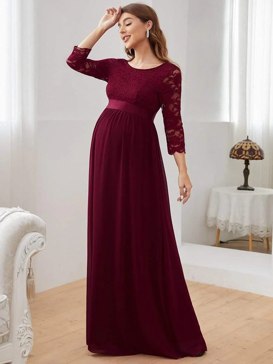 ever KALANI|Elegant 3/4 Sleeves Embroidered Maternity Wedding Guest Dress - Image 16