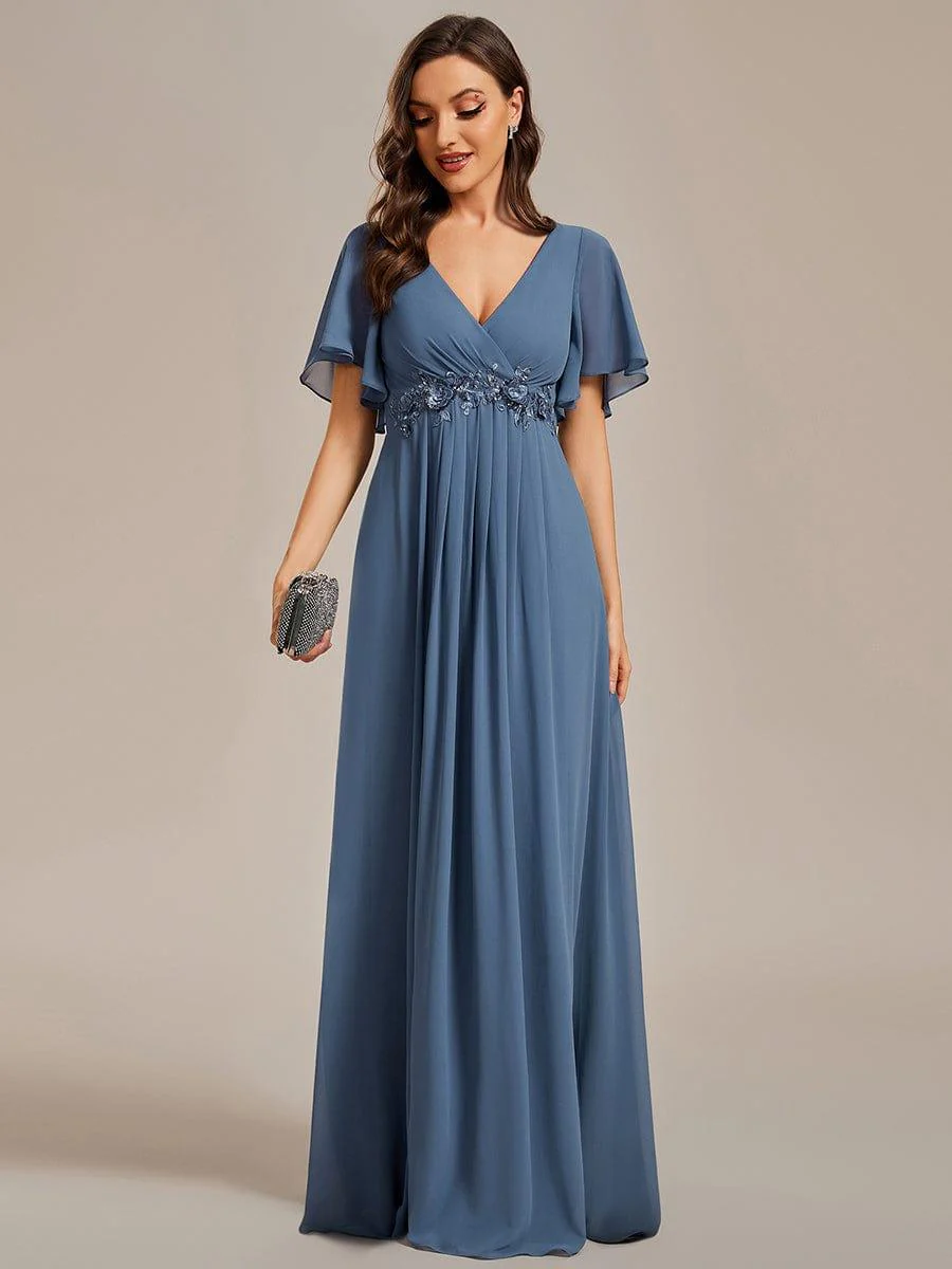 ever IVYROSE|Elegant Chiffon Applique Evening Dress with Flutter Sleeves - Image 11
