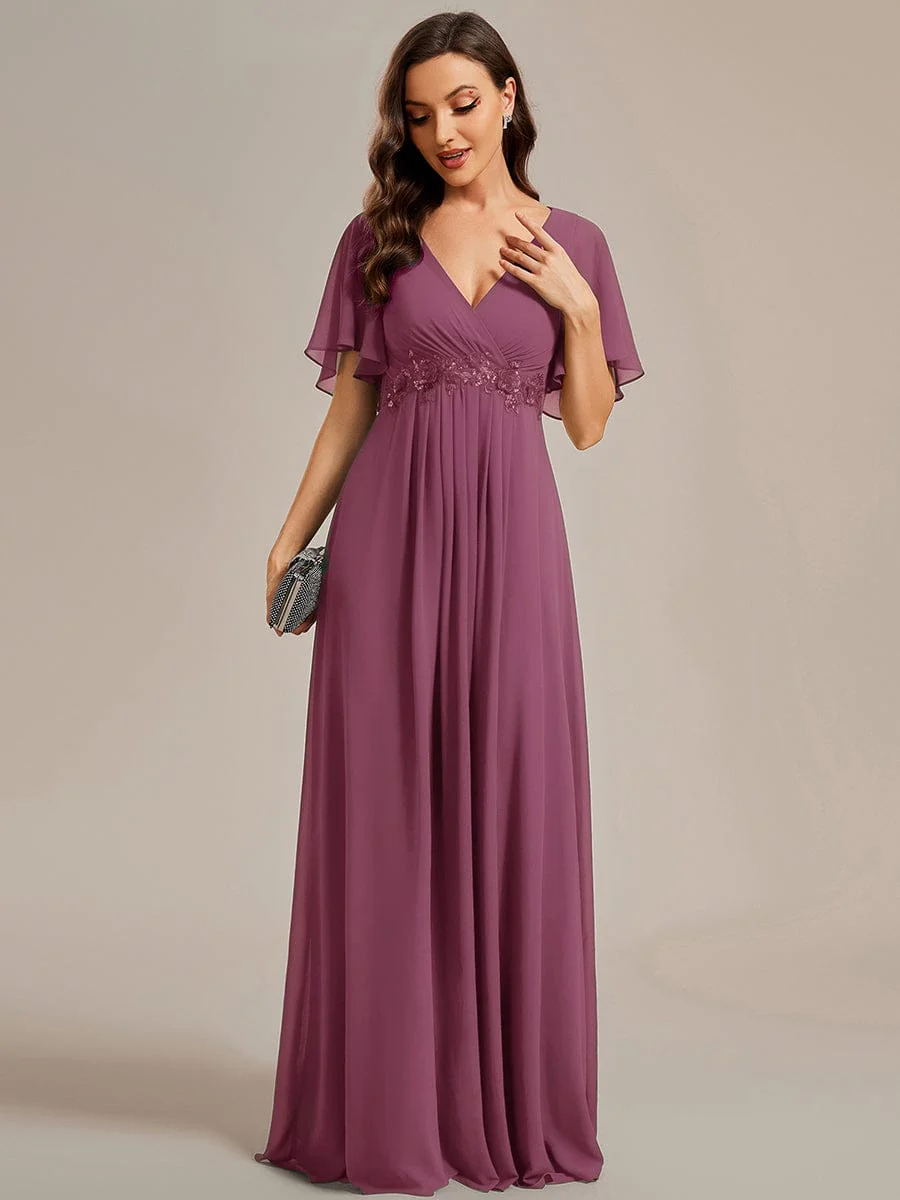 ever IVYROSE|Elegant Chiffon Applique Evening Dress with Flutter Sleeves - Image 145