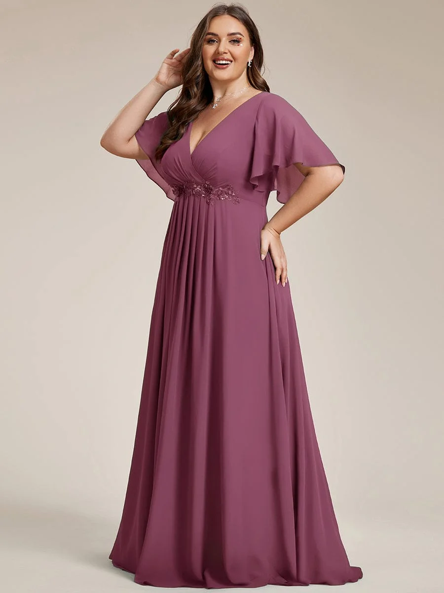 ever IVYROSE|Elegant Chiffon Applique Evening Dress with Flutter Sleeves - Image 150