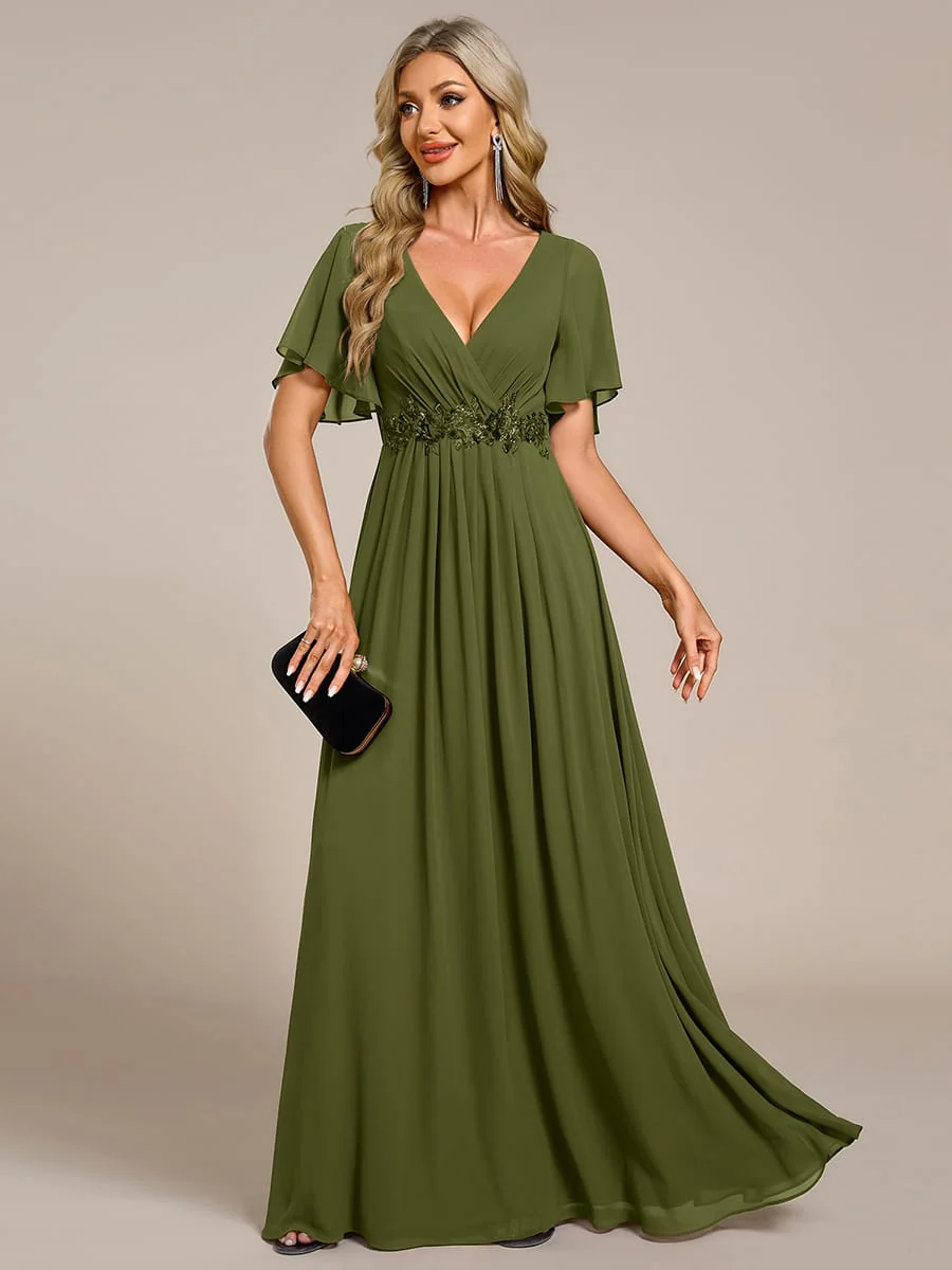 ever IVYROSE|Elegant Chiffon Applique Evening Dress with Flutter Sleeves - Image 175