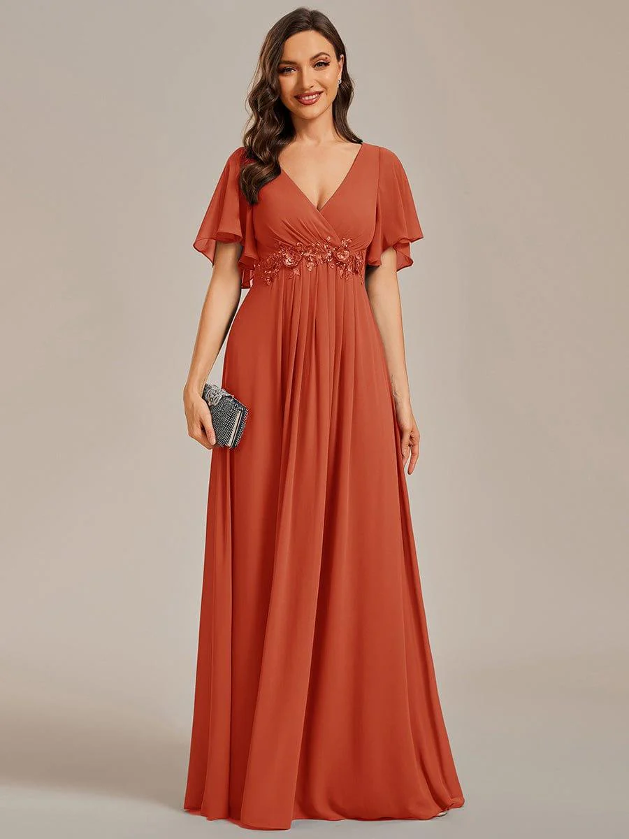 ever IVYROSE|Elegant Chiffon Applique Evening Dress with Flutter Sleeves - Image 3