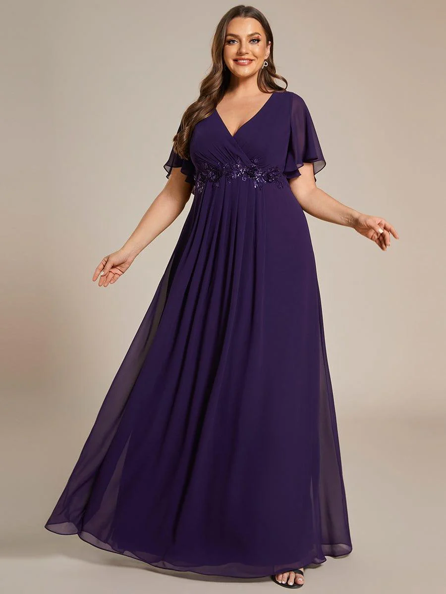ever IVYROSE|Elegant Chiffon Applique Evening Dress with Flutter Sleeves - Image 76