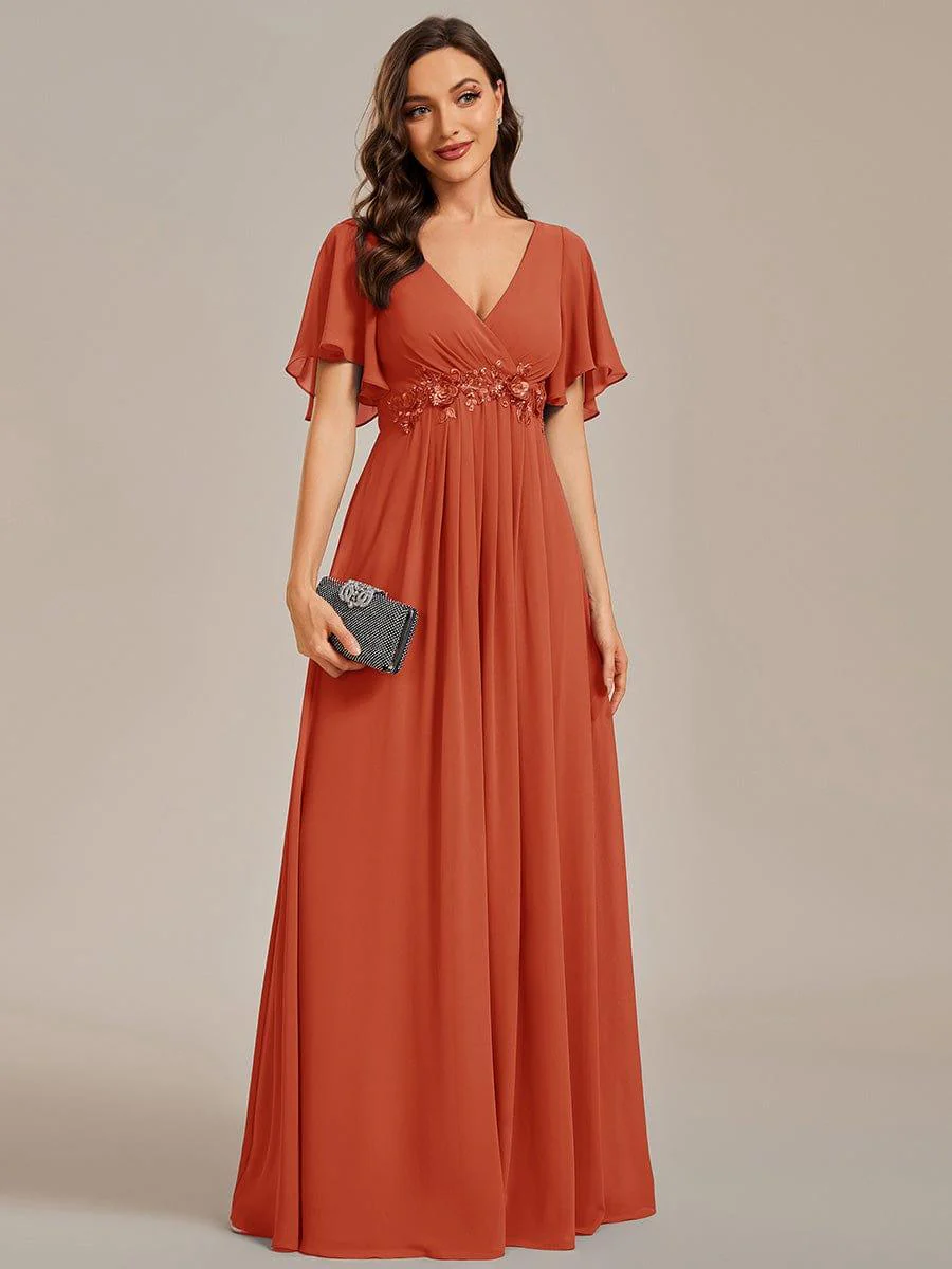 ever IVYROSE|Elegant Chiffon Applique Evening Dress with Flutter Sleeves - Image 87