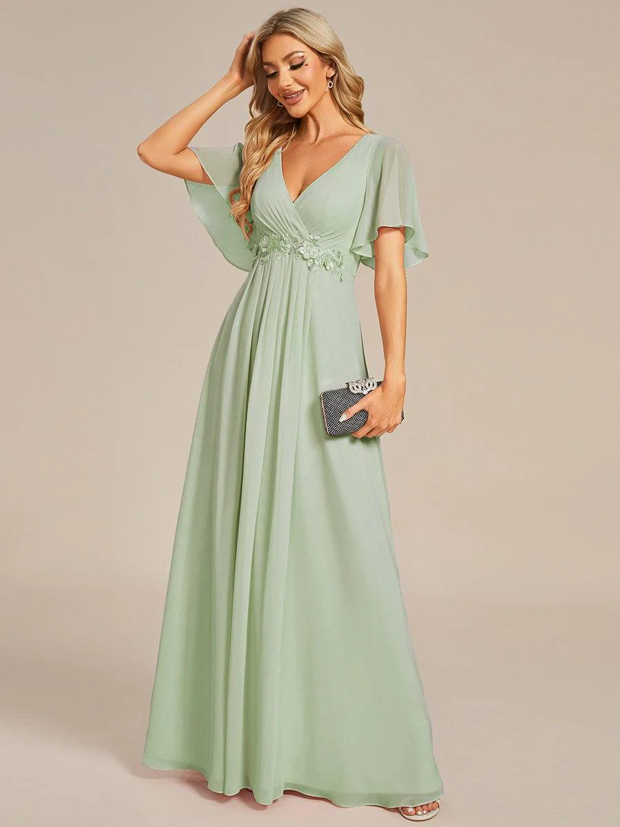 ever IVYROSE|Elegant Chiffon Applique Evening Dress with Flutter Sleeves - Image 9