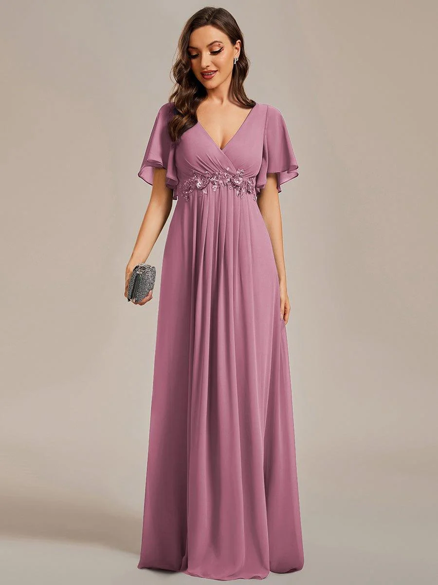 ever IVYROSE|Elegant Chiffon Applique Evening Dress with Flutter Sleeves - Image 93