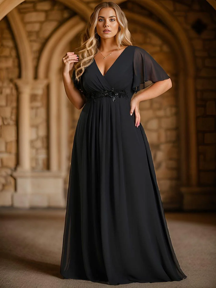 ever IVYROSE | Chiffon Applique Mother of the Bride Dress with Flutter Sleeves - Image 35