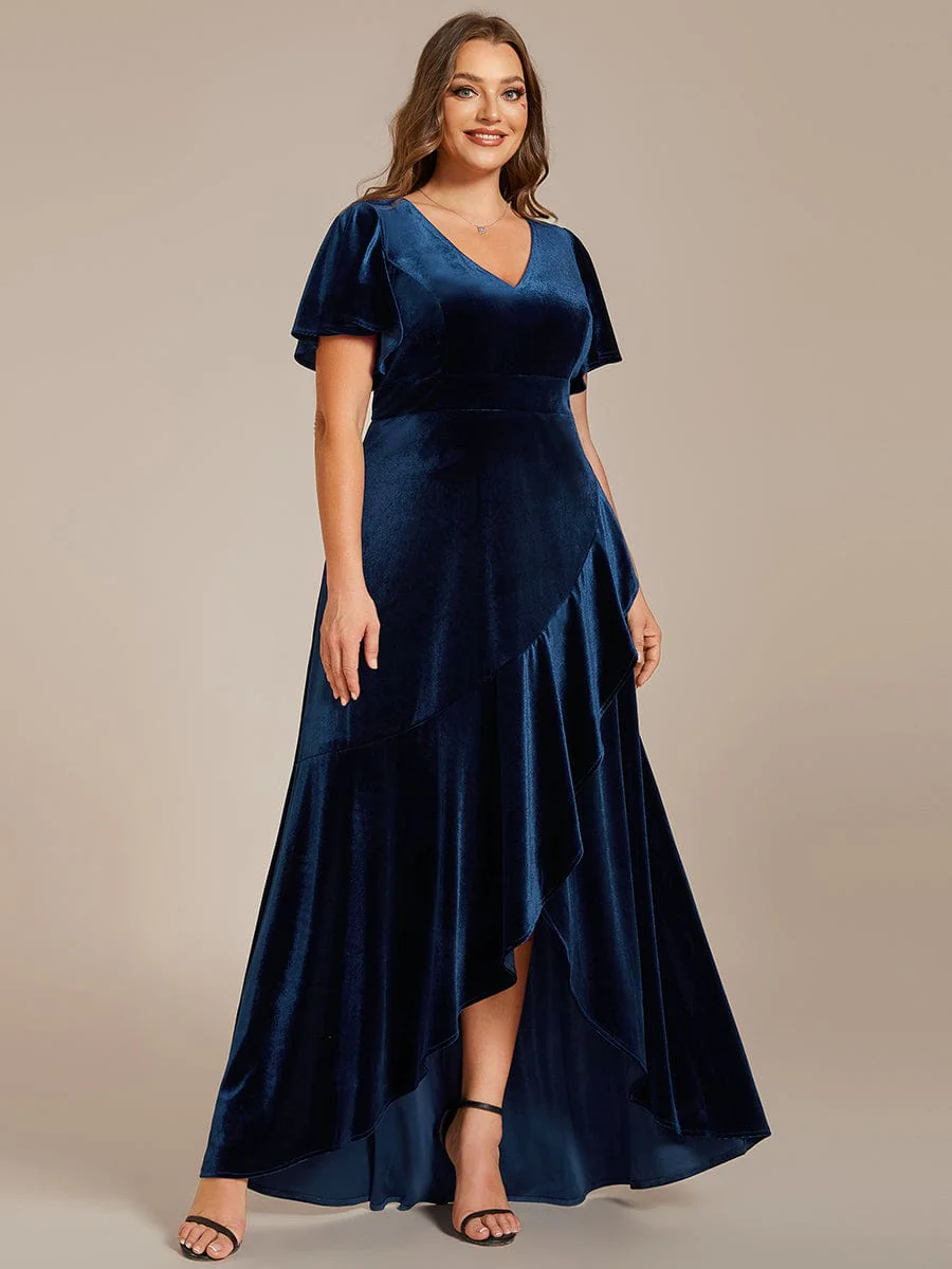 ever SYLVA|Elegant Double V-Neck Short Sleeves Velvet Bridesmaid Dress - Image 19