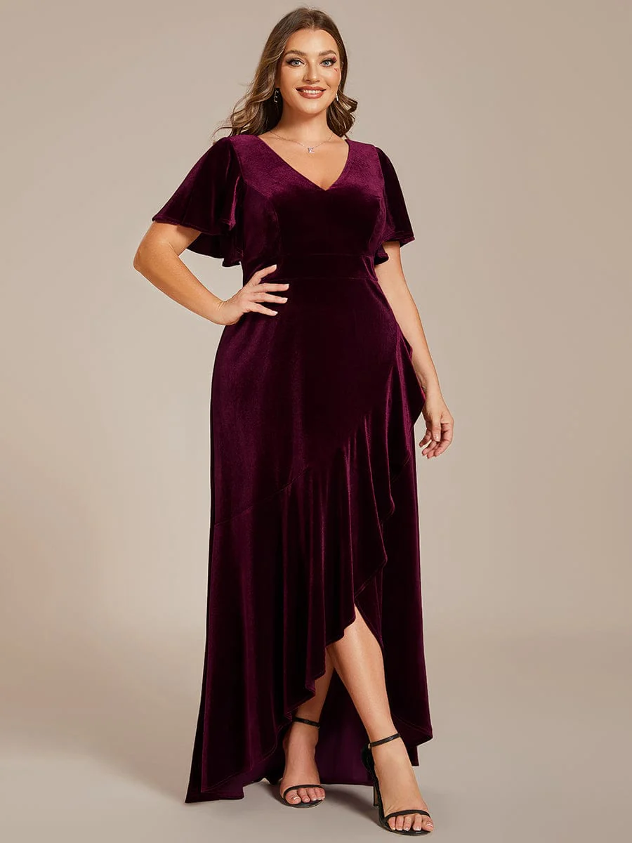 ever SYLVA|Elegant Double V-Neck Short Sleeves Velvet Wedding Guest Dress - Image 10
