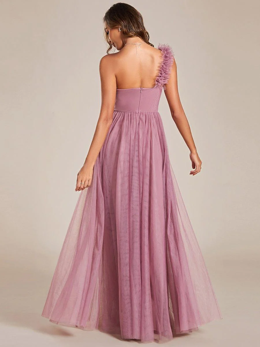 ever CLOE|Elegant One Shoulder Maxi Tulle High Slit Bridesmaid Dress - Image 19