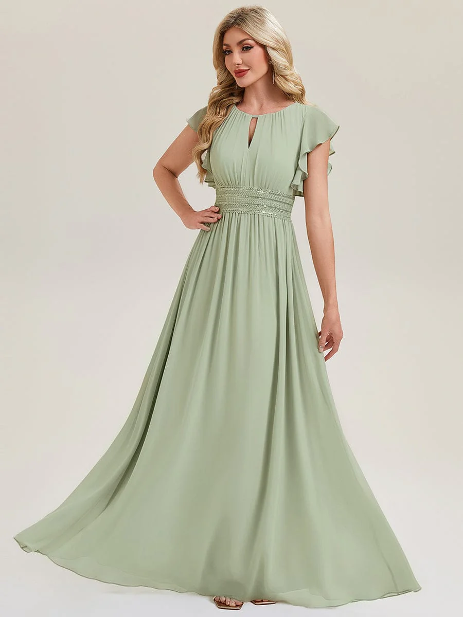 Elegant Open Back Bridesmaid Dress with Ruffled Sleeves - Image 5